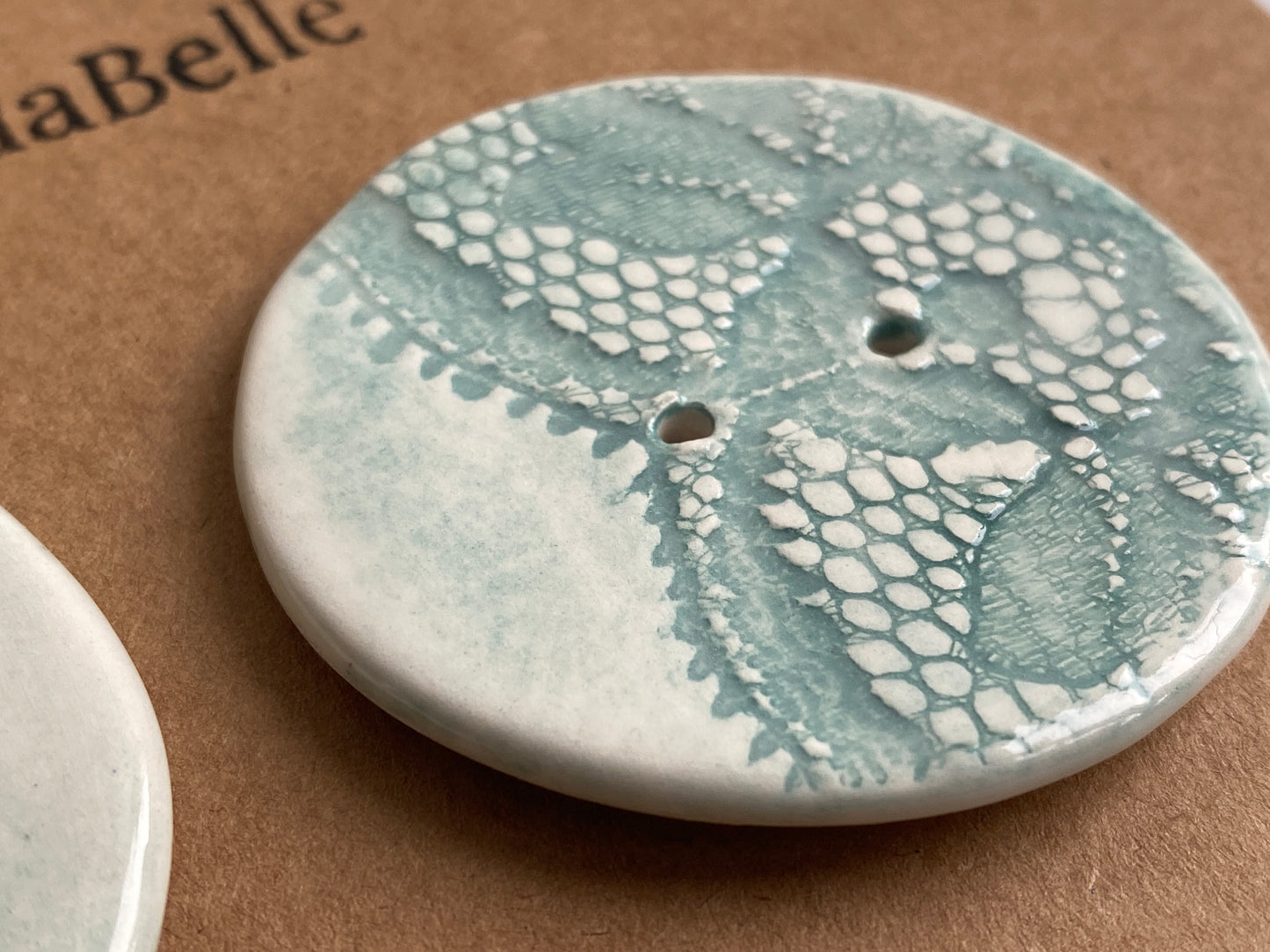 Handmade set of 2 Ceramic large Buttons Vintage Lace design