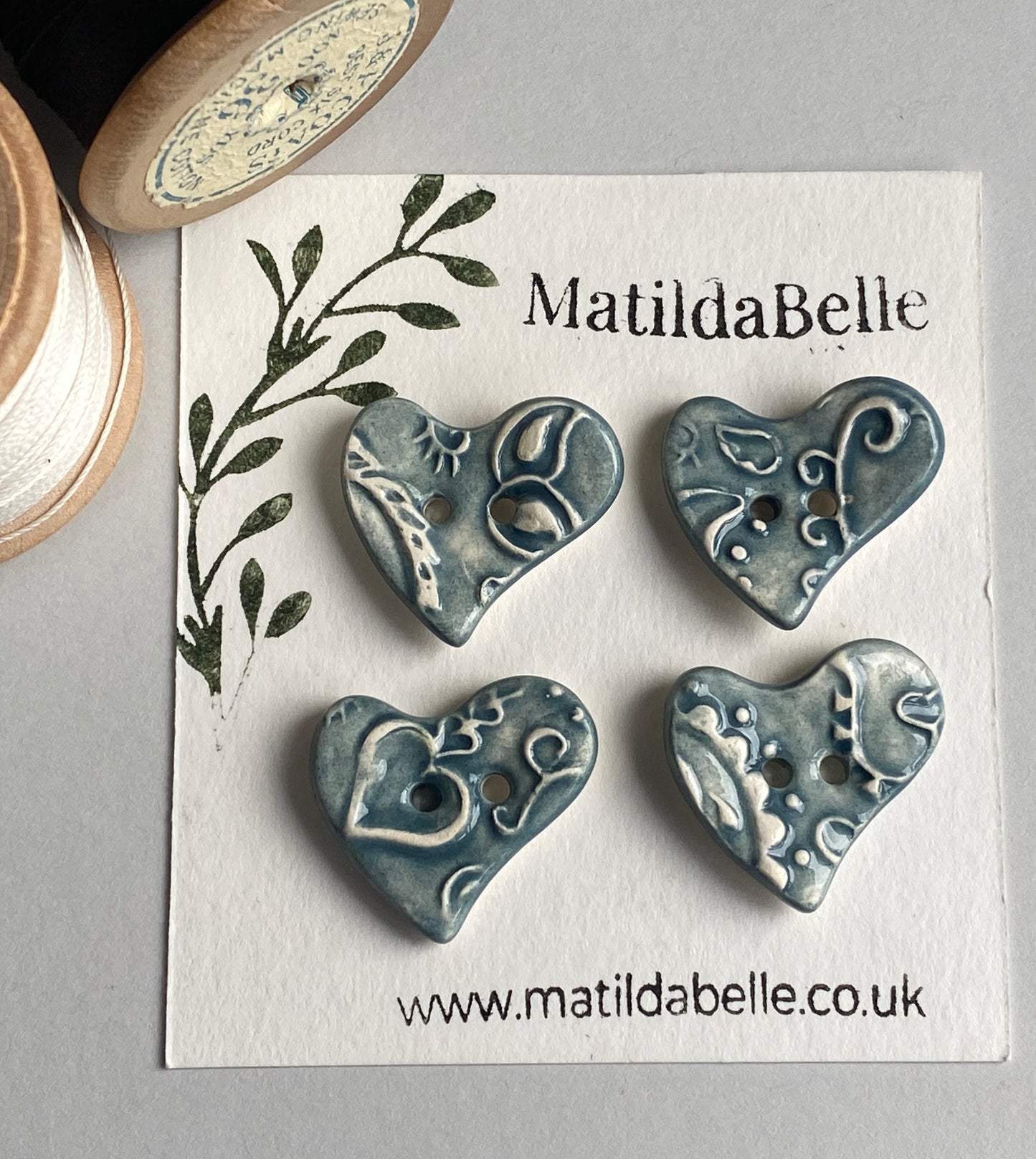 Set of Four Handmade Ceramic Heart Buttons
