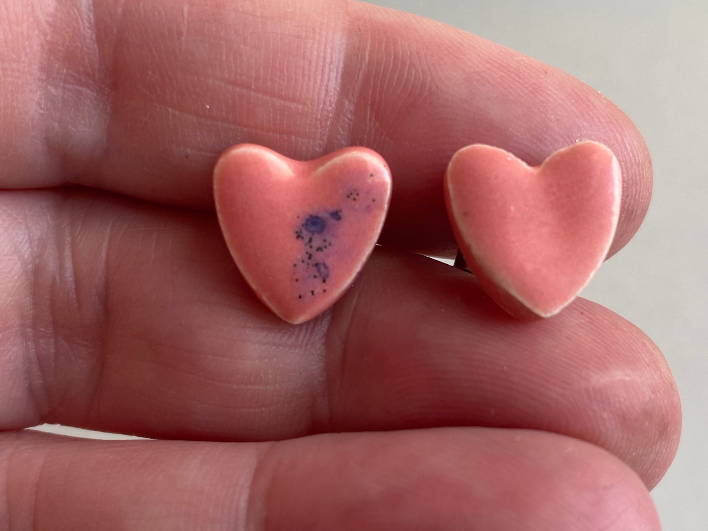 Handmade Heart Ceramic Earrings, Candy  Pink free P&P