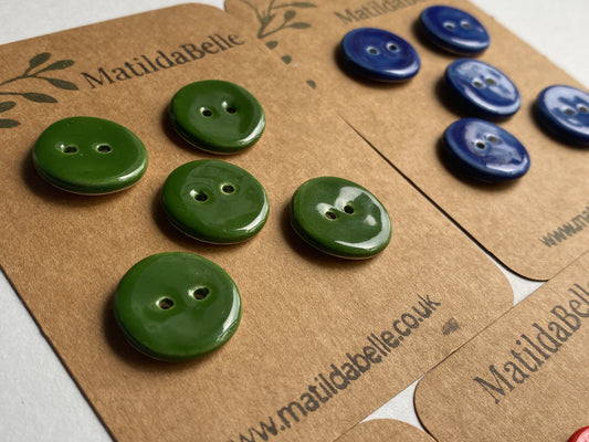 Buttons set of Five Forest Green 18mm round Handmade Ceramic Buttons