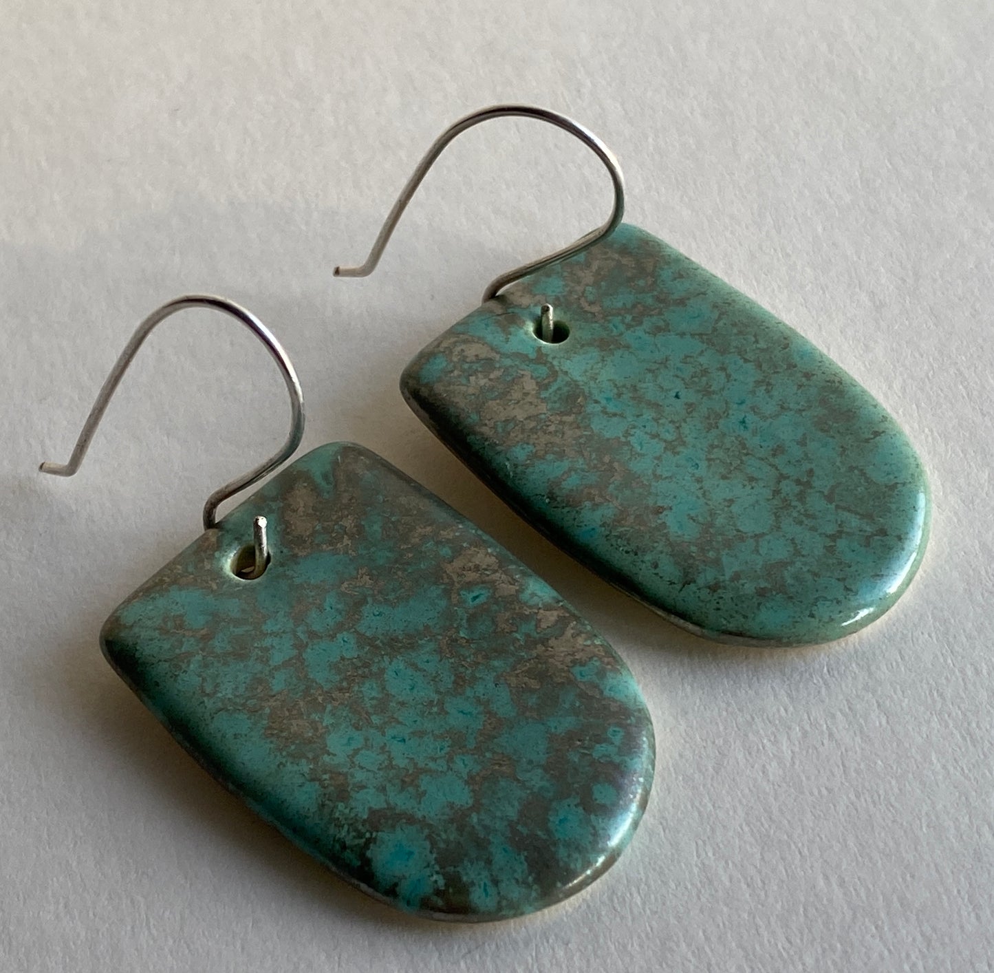 Ceramic Contemporary Large Dangle Earrings - Green gold glaze