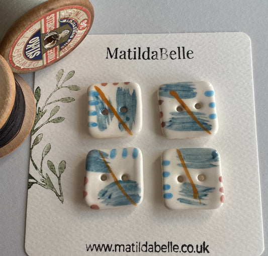 25mm set of Six square handmade Buttons Coastal Colours