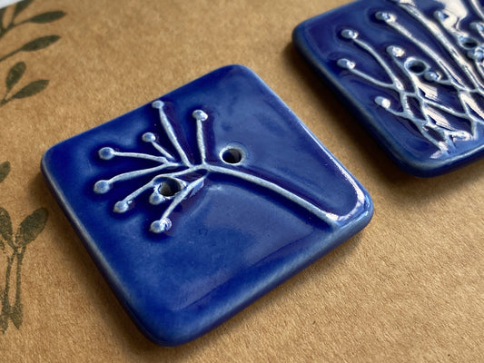 35mm Set of 3 Square Botanical Clay Buttons Navy Blue- 35mm -
