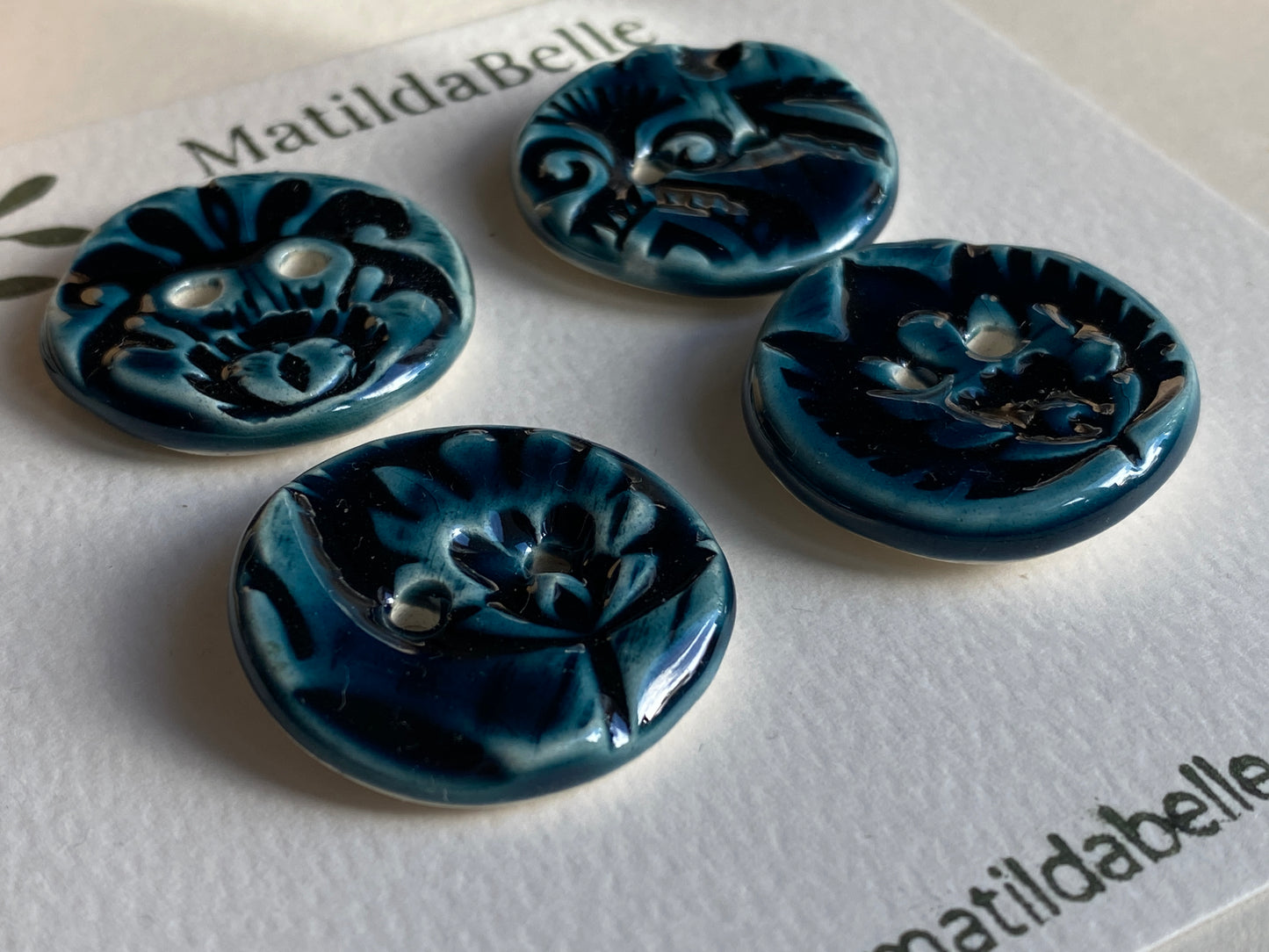 28mm Buttons, Botanical choice of Blue or Green set of 4