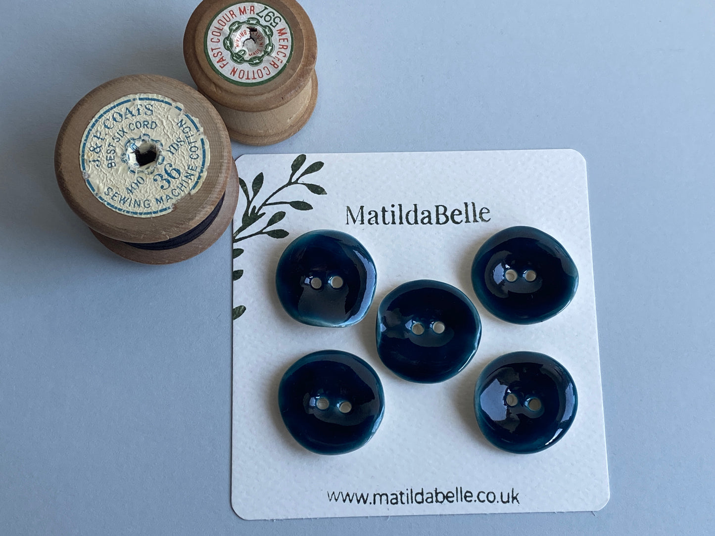 Handmade Ceramic Buttons 25mm rich Glossy Petrol Blue