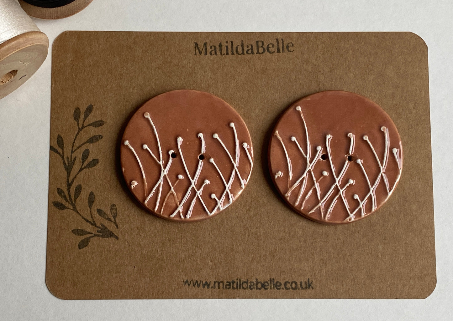 Large Pair of Botanical Handmade Buttons 50mm