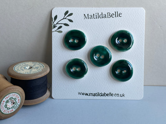 Handmade Ceramic Buttons 24mm rich Glossy Leaf Green