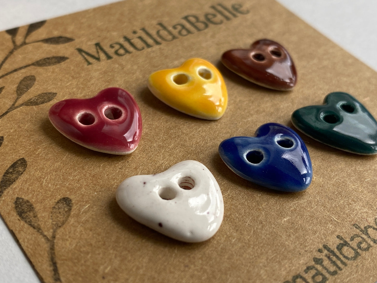 Handmade Ceramic tiny Heart Button 15mm , Mixed Set of 6