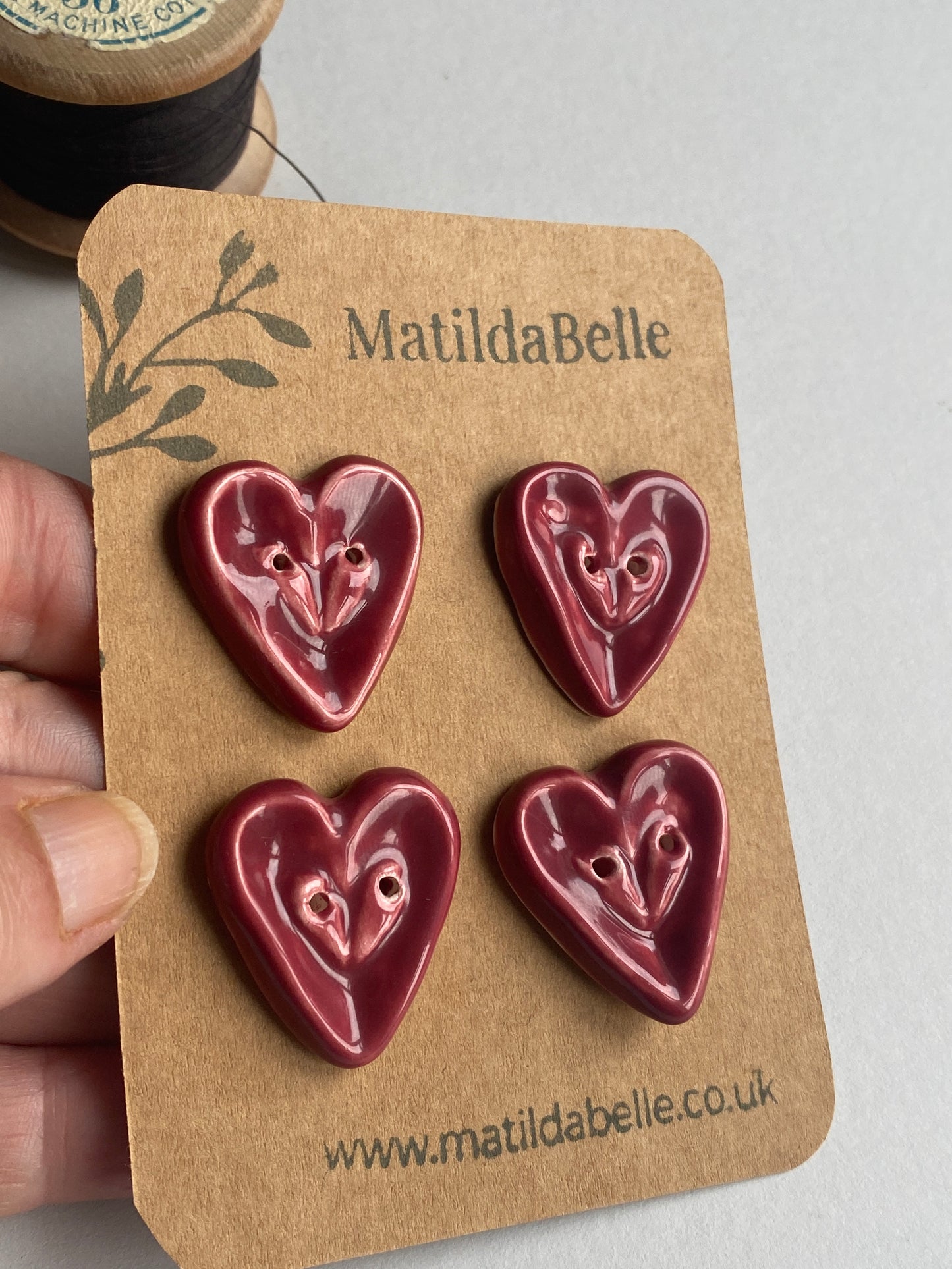 26mm Set of 4 Extra Large Heart Buttons 26mm- Red or Wine Glaze