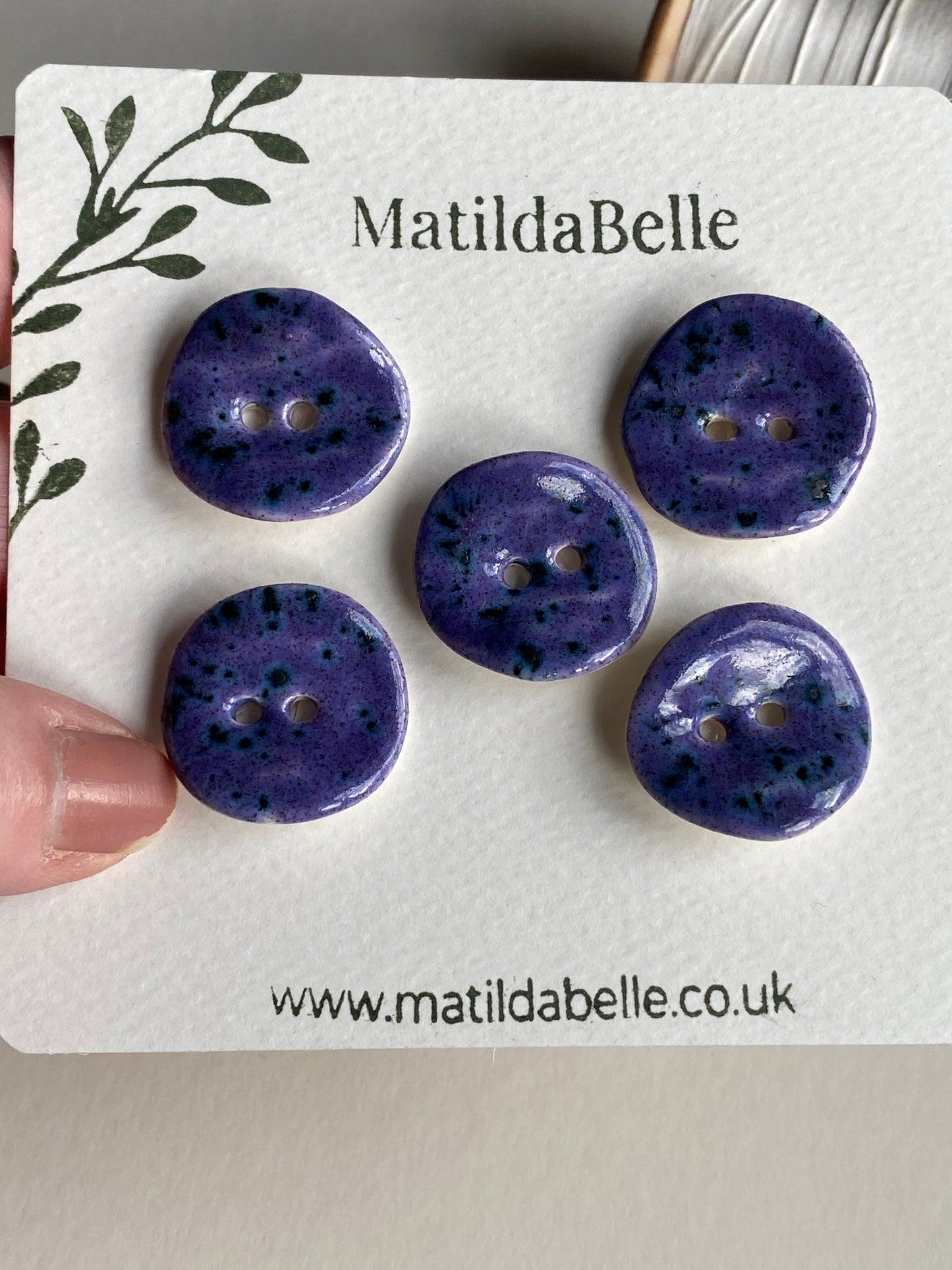 Handmade Ceramic Buttons 25mm rich Glossy Speckled Purple