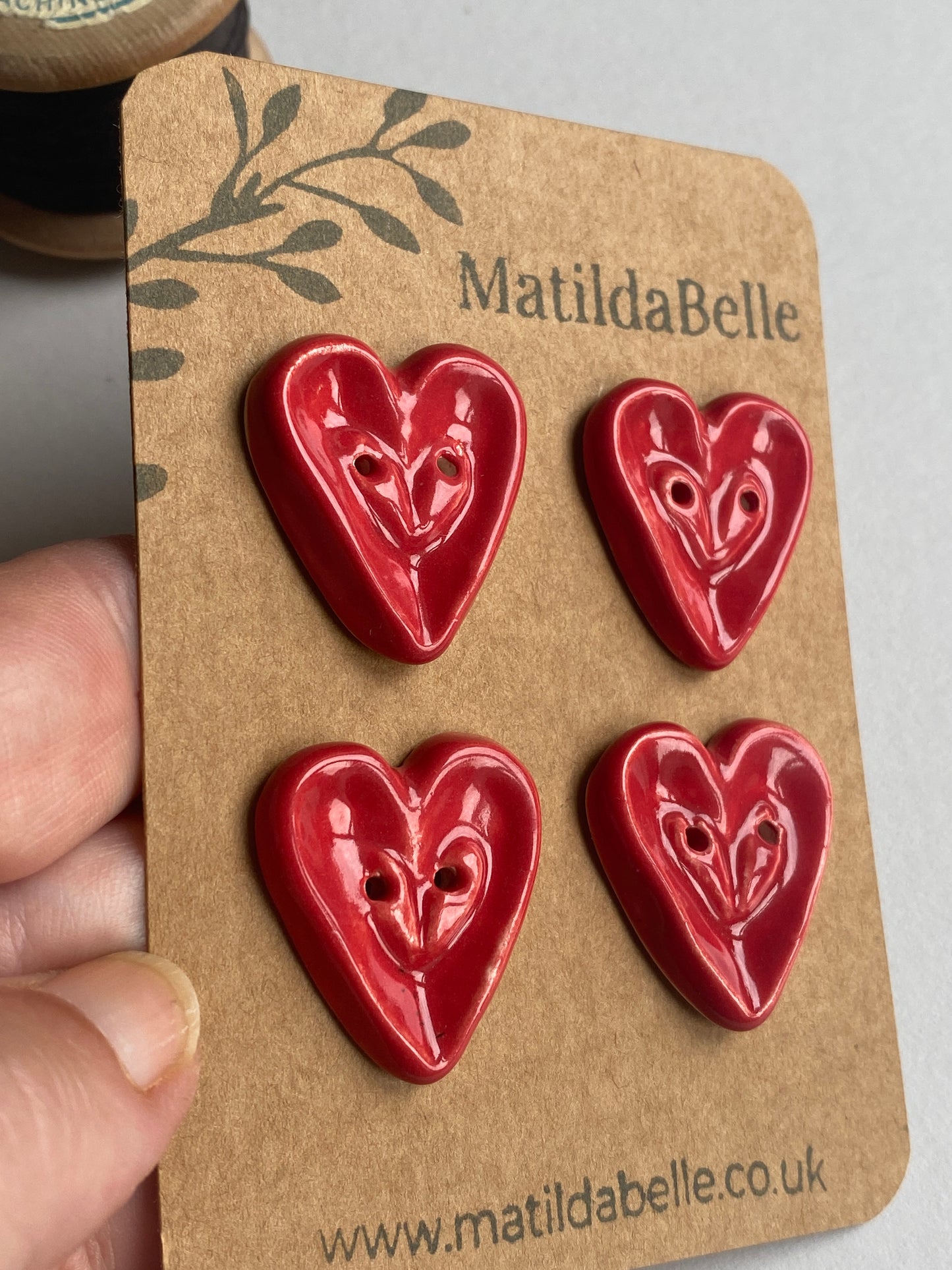 26mm Set of 4 Extra Large Heart Buttons 26mm- Red or Wine Glaze