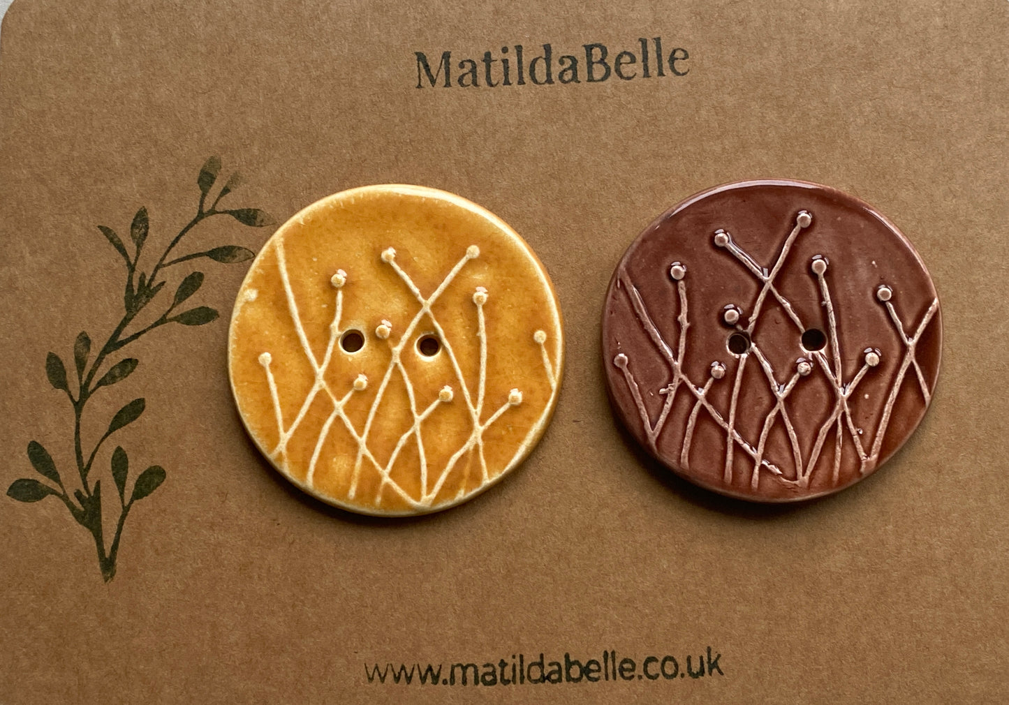 Large Pair of Botanical Handmade Buttons 46mm Chocolate and Honey