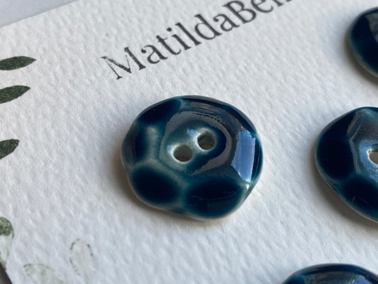 Vintage inspired 20mm Round Buttons set of five, Petrol Blue