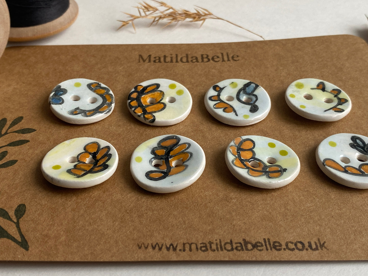 Set of 6, 32mm Whimsical painted round buttons