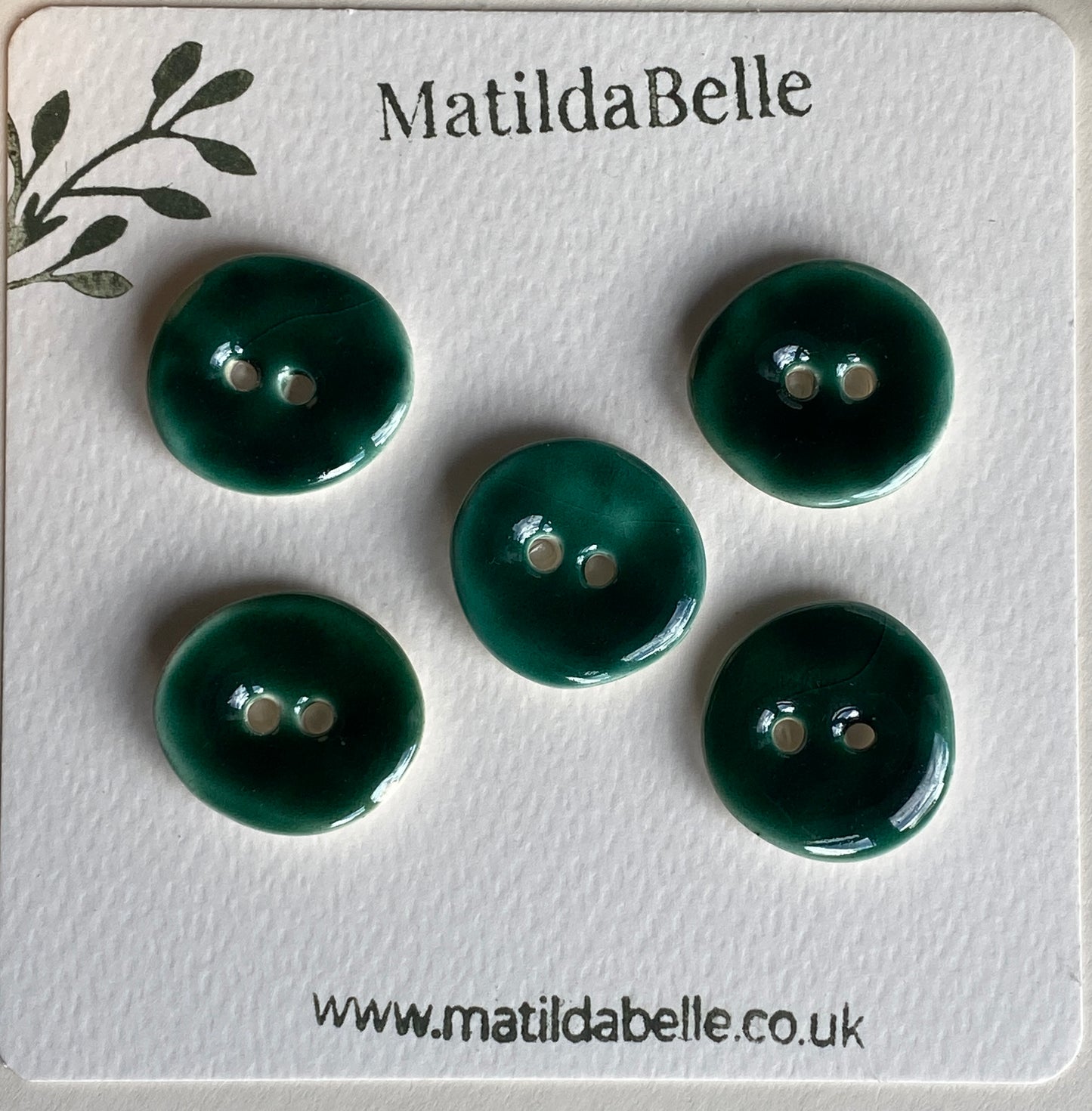 Handmade Ceramic Buttons 24mm rich Glossy Leaf Green