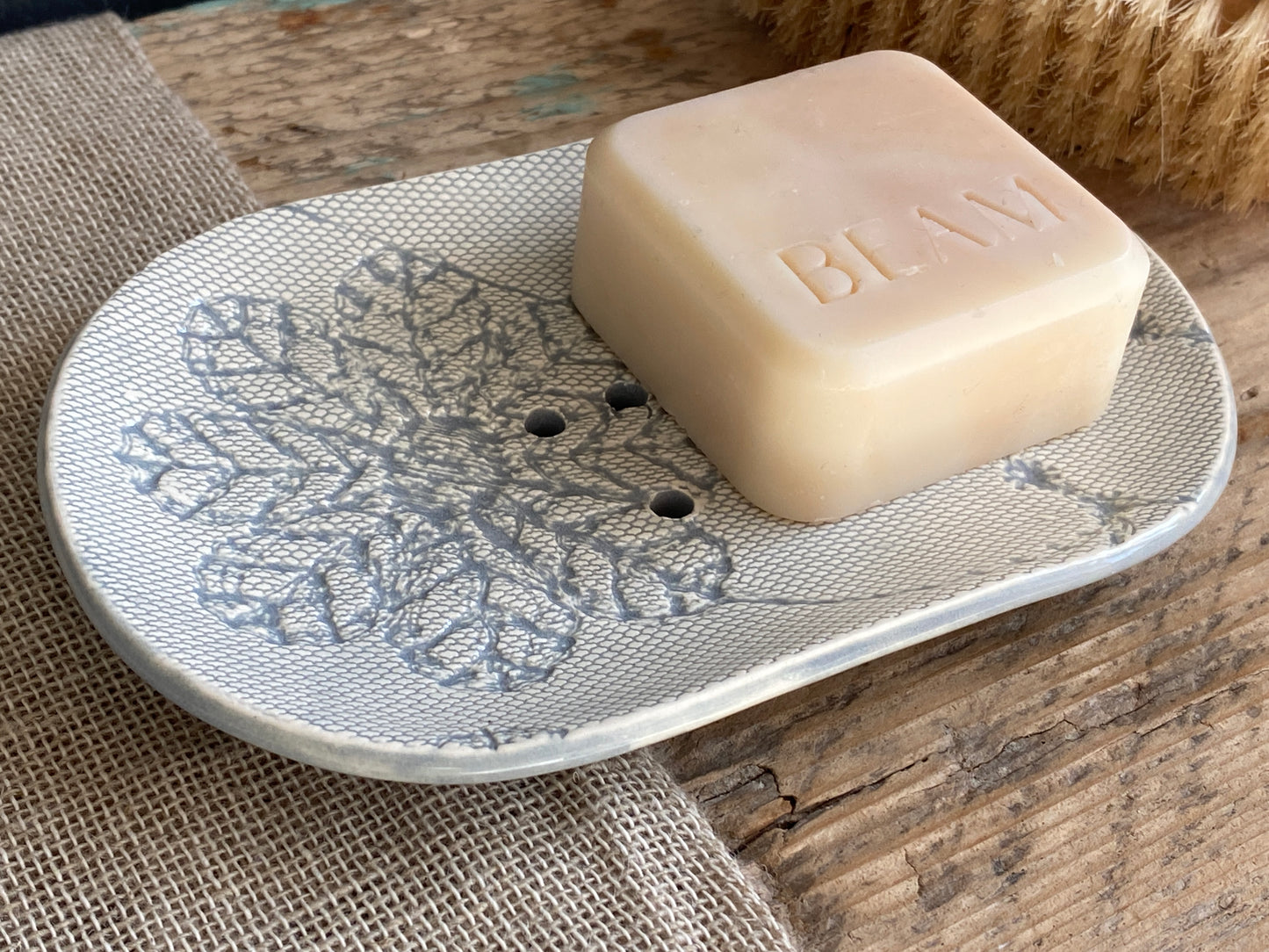 Handmade Large Ceramic Soap Dish soft Grey