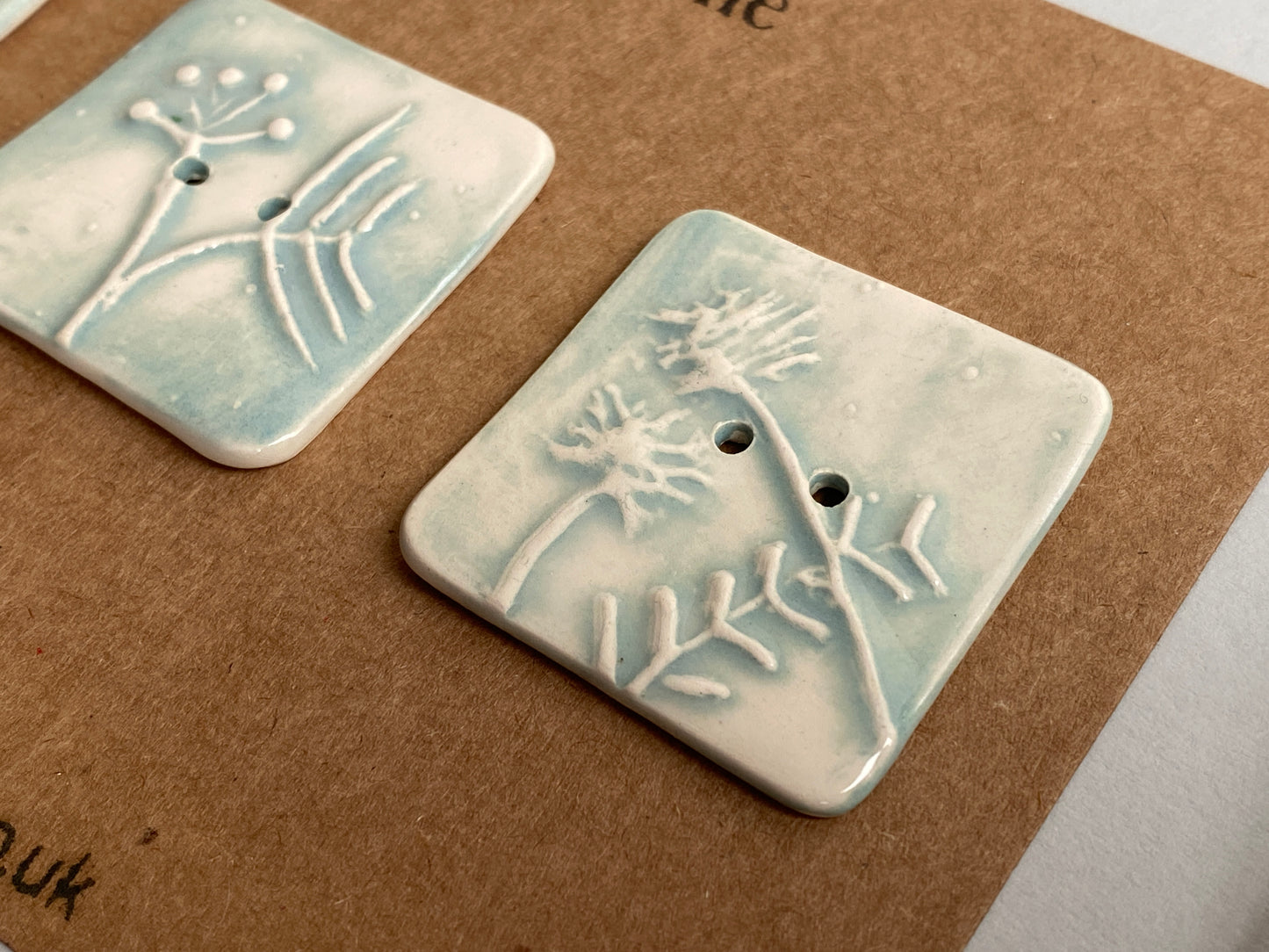 Buttons Set of 3 Botanical Square Handmade Ceramic Buttons