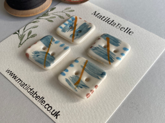 25mm set of Six square handmade Buttons Coastal Colours