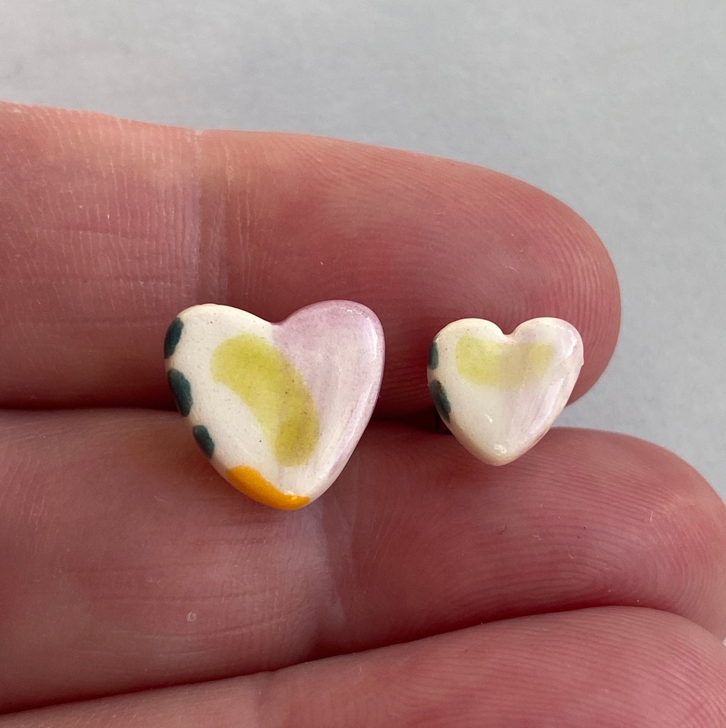 Mismatched Ceramic Heart Stud Earrings - Sterling Silver
