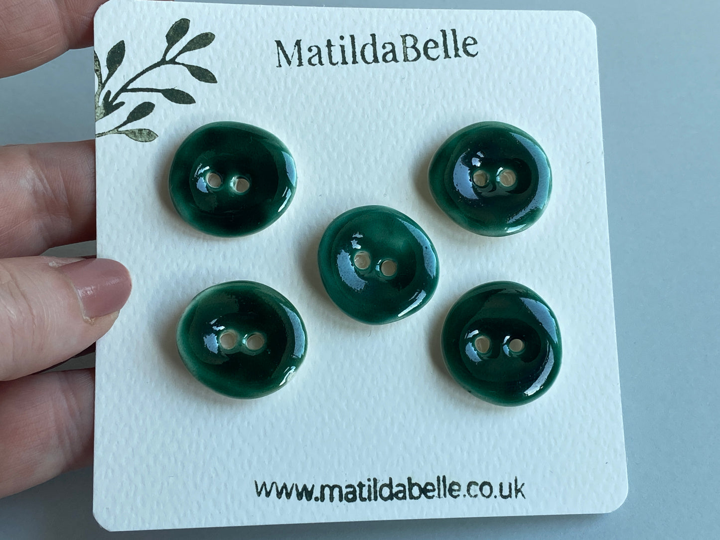 Handmade Ceramic Buttons 24mm rich Glossy Leaf Green