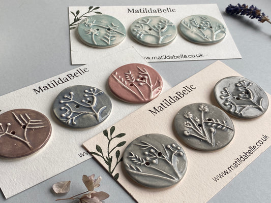 Buttons Handmade Ceramic Botamnical set of 3 Buttons