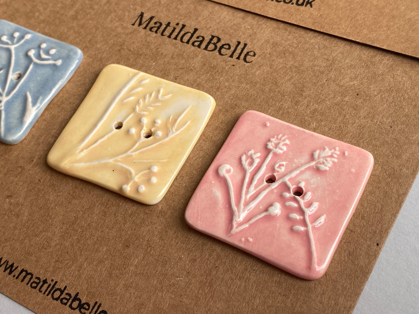 Buttons Set of 3 Botanical Square Handmade Ceramic Buttons