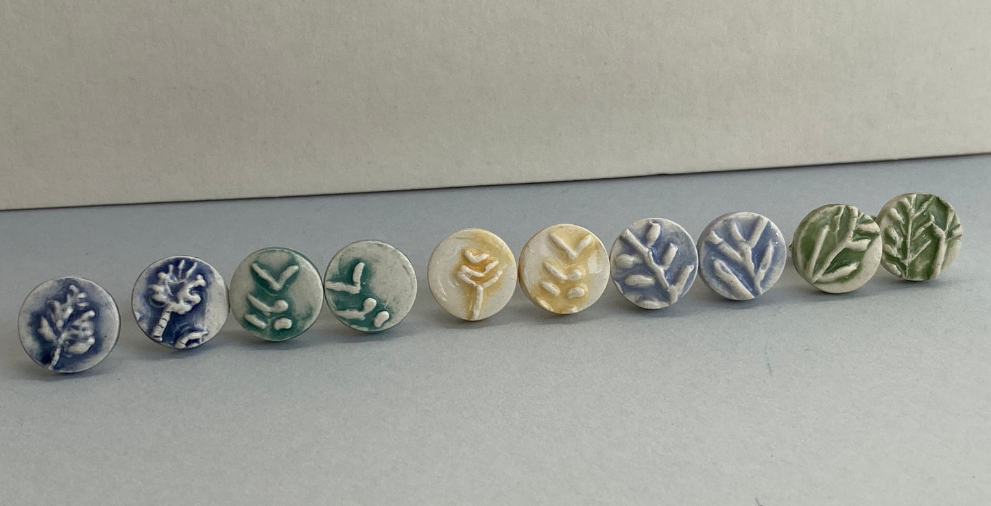 Handmade Ceramic Botanical Earrings - Sterling Silver Posts