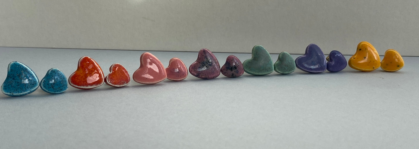 Earrings, Heart Stud earrings handmade ceramic P&P included