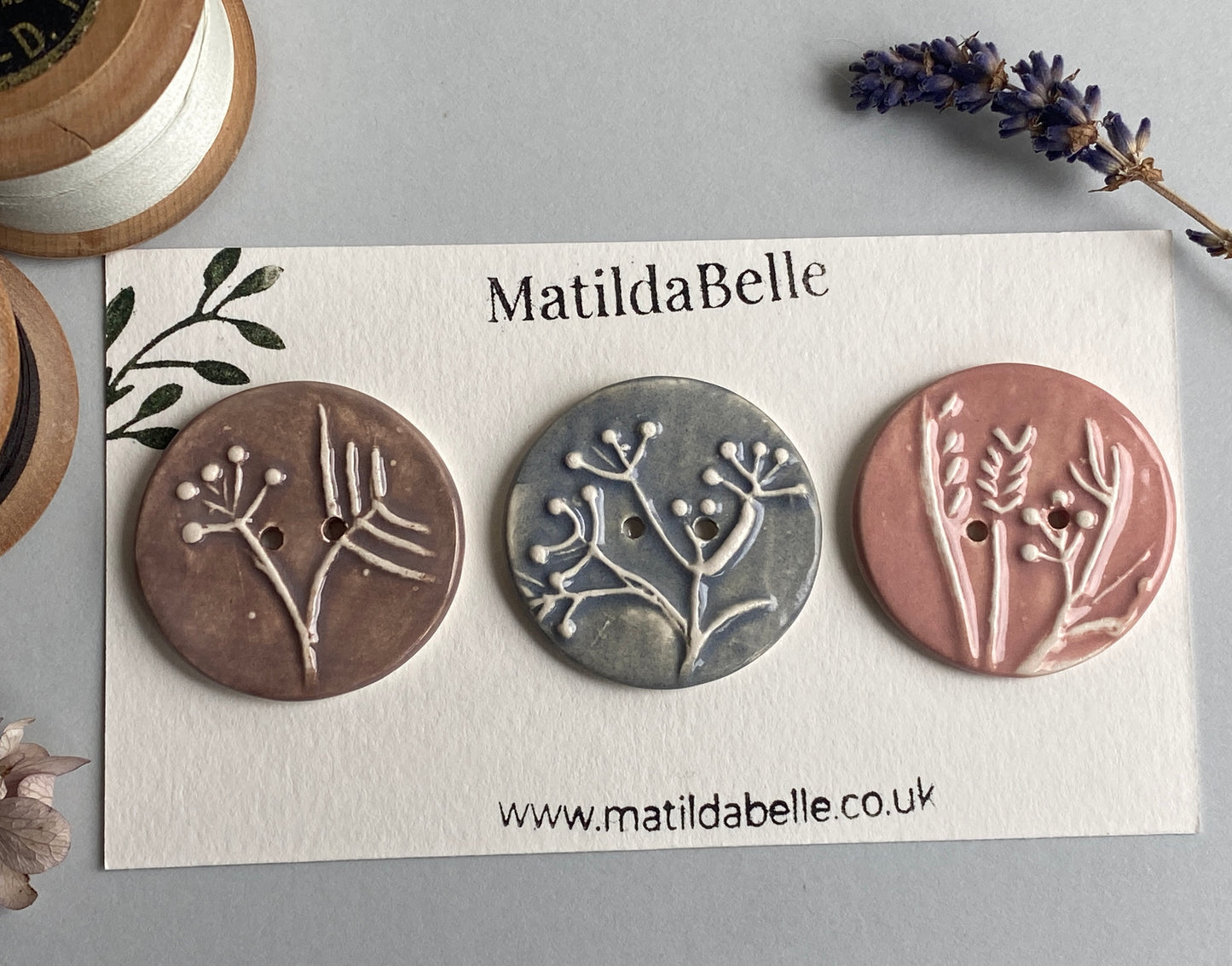 Buttons Handmade Ceramic Botamnical set of 3 Buttons