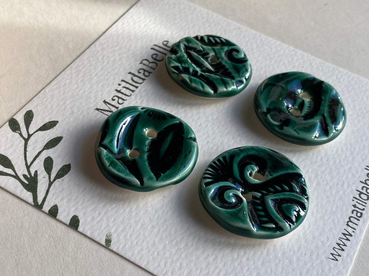 28mm Buttons, Botanical choice of Blue or Green set of 4