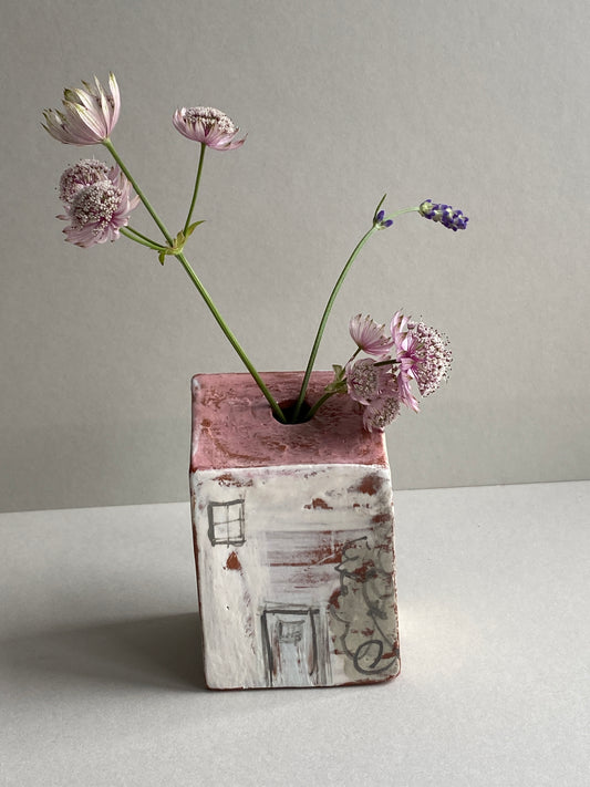 Handmade Ceramic Dry vase House White Door