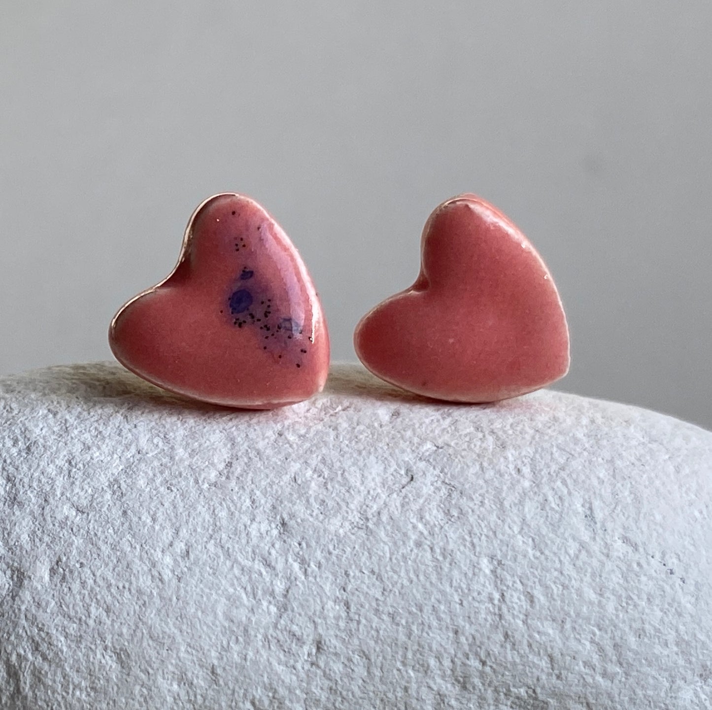 Handmade Heart Ceramic Earrings, Candy  Pink free P&P