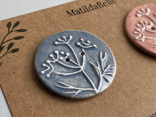 Handmade set of 2 Ceramic large Buttons Botanical design