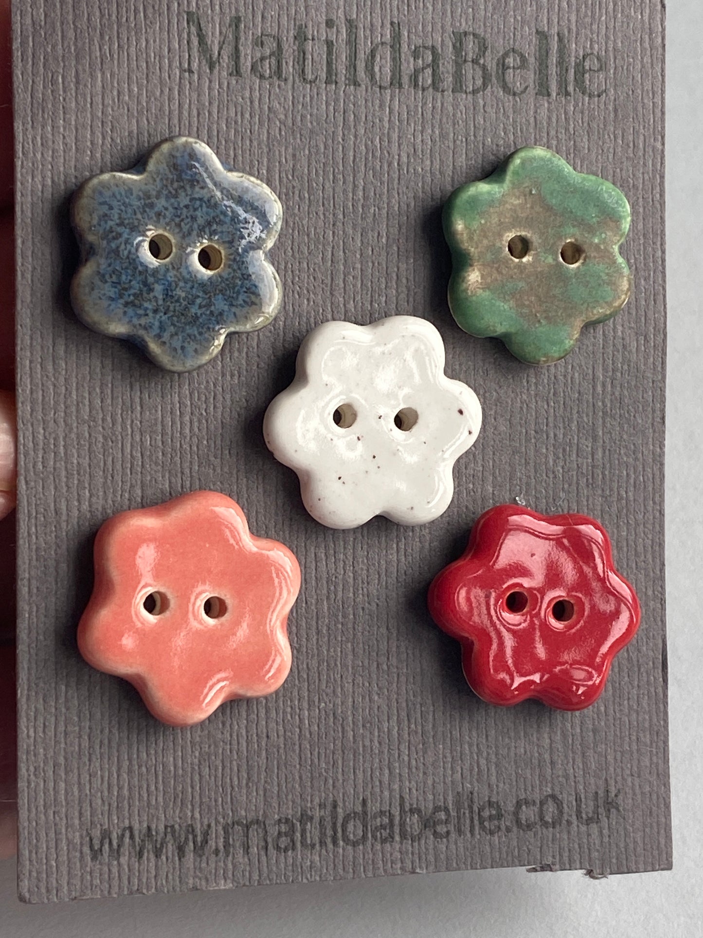 Buttons set of five Flower 20mm Mixed set of handmade ceramic buttons