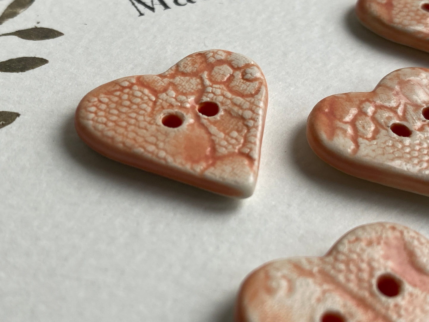 Handmade set of 5 Heart Buttons, Choice of colours