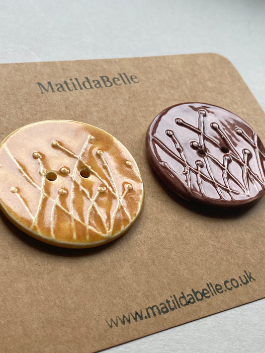 Large Pair of Botanical Handmade Buttons 46mm Chocolate and Honey