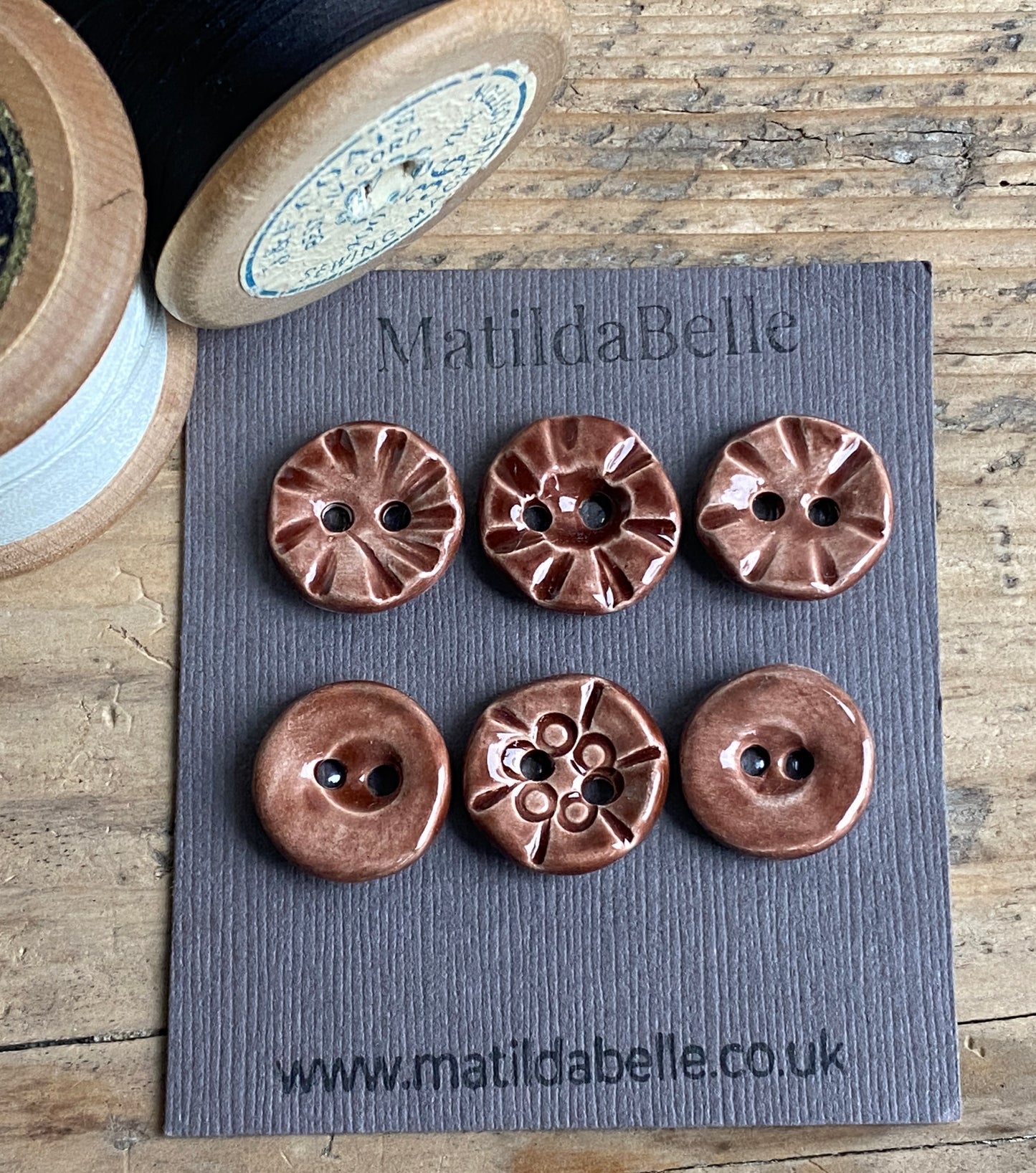 17mm Set of six round handmade Ceramic Chocolate buttons 17mm , vintage inspired