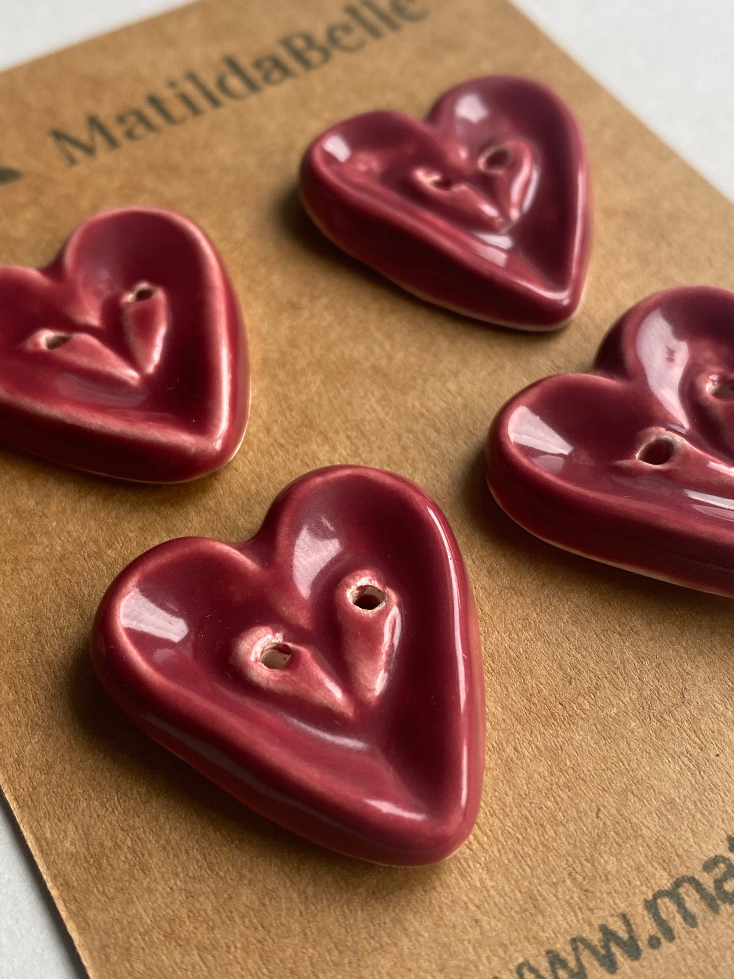 26mm Set of 4 Extra Large Heart Buttons 26mm- Red or Wine Glaze