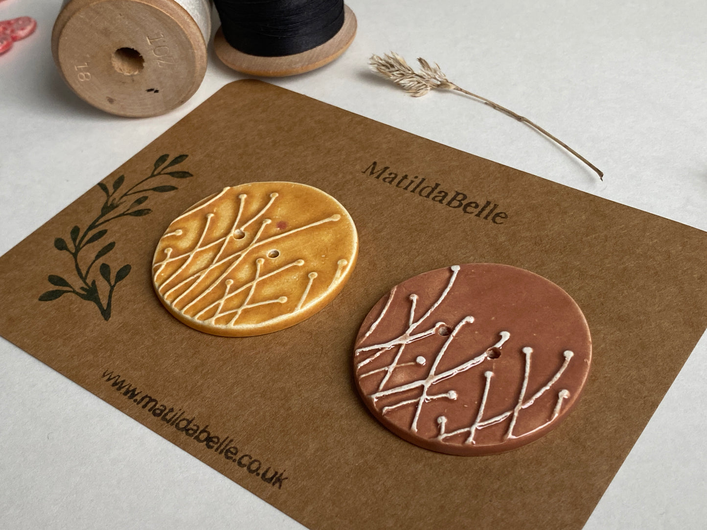 Large Pair of Botanical Handmade Buttons 46mm Honey and Caramel