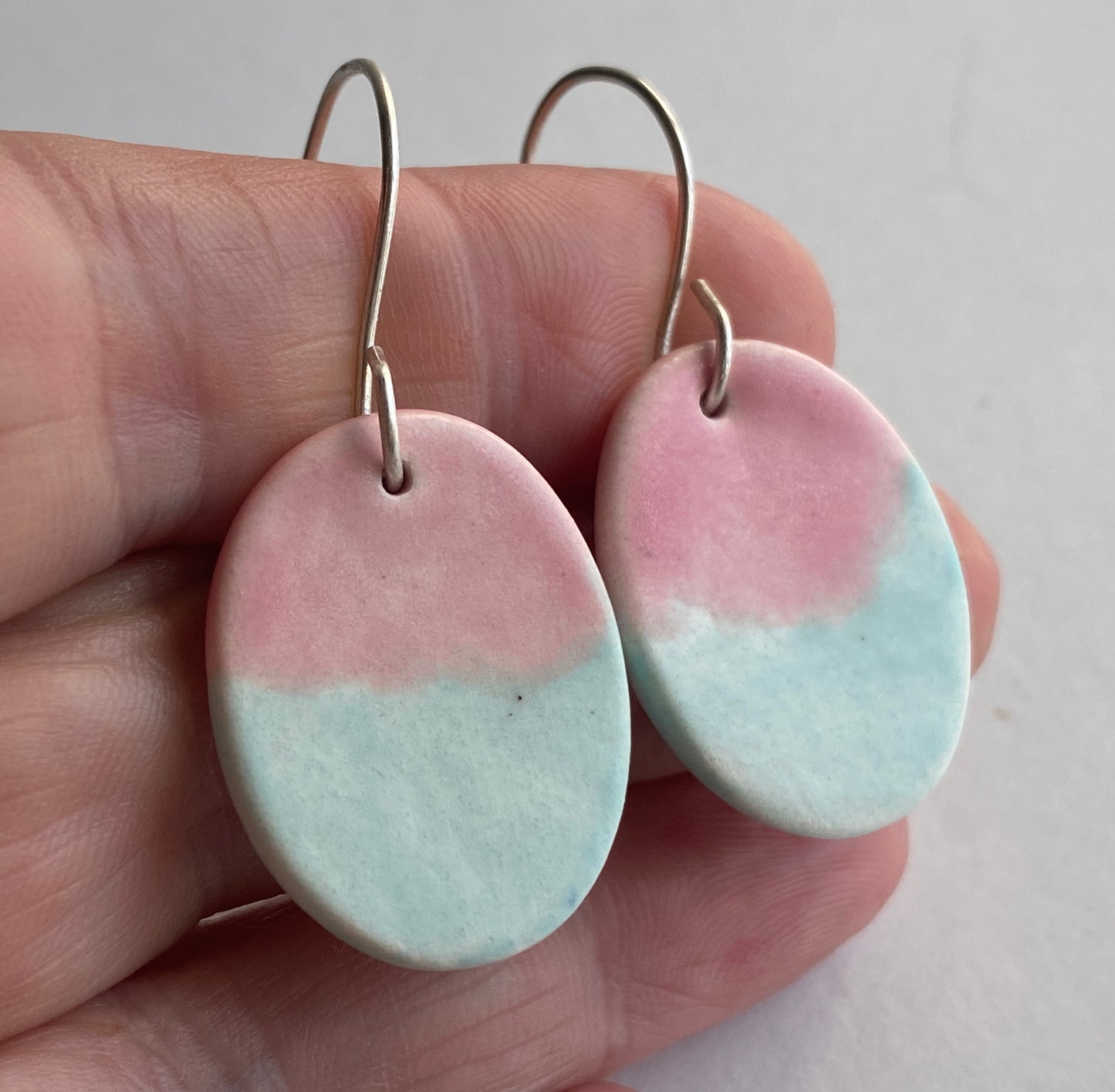 Ceramic Oval Dangle Earrings - Pink and Turquoise