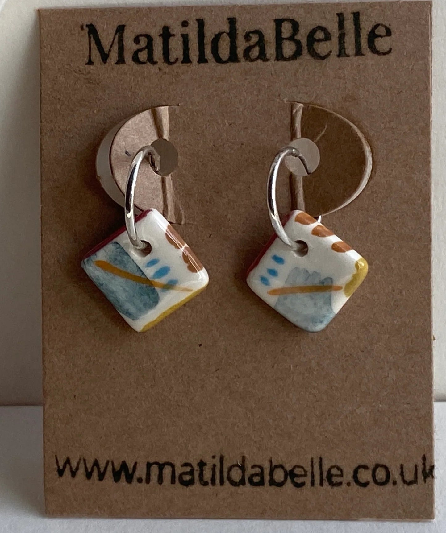 Silver Hoops with coastal vibe ceramic squares