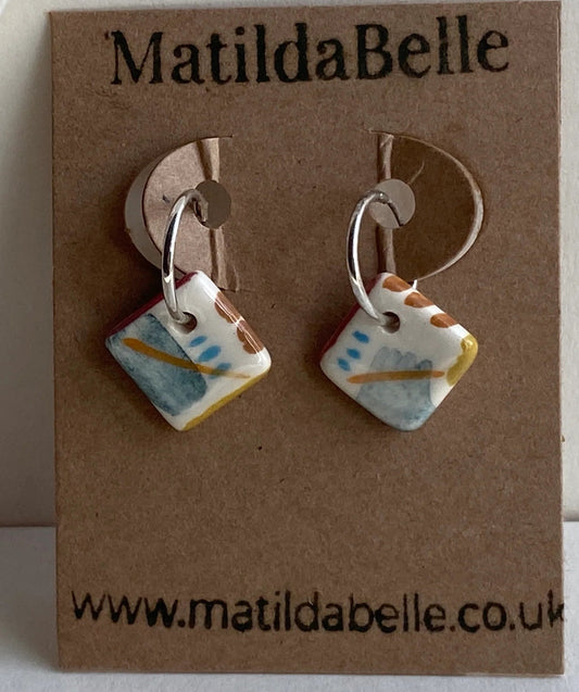 Silver Hoops with coastal vibe ceramic squares