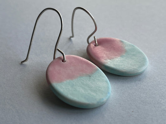Ceramic Oval Dangle Earrings - Pink and Turquoise