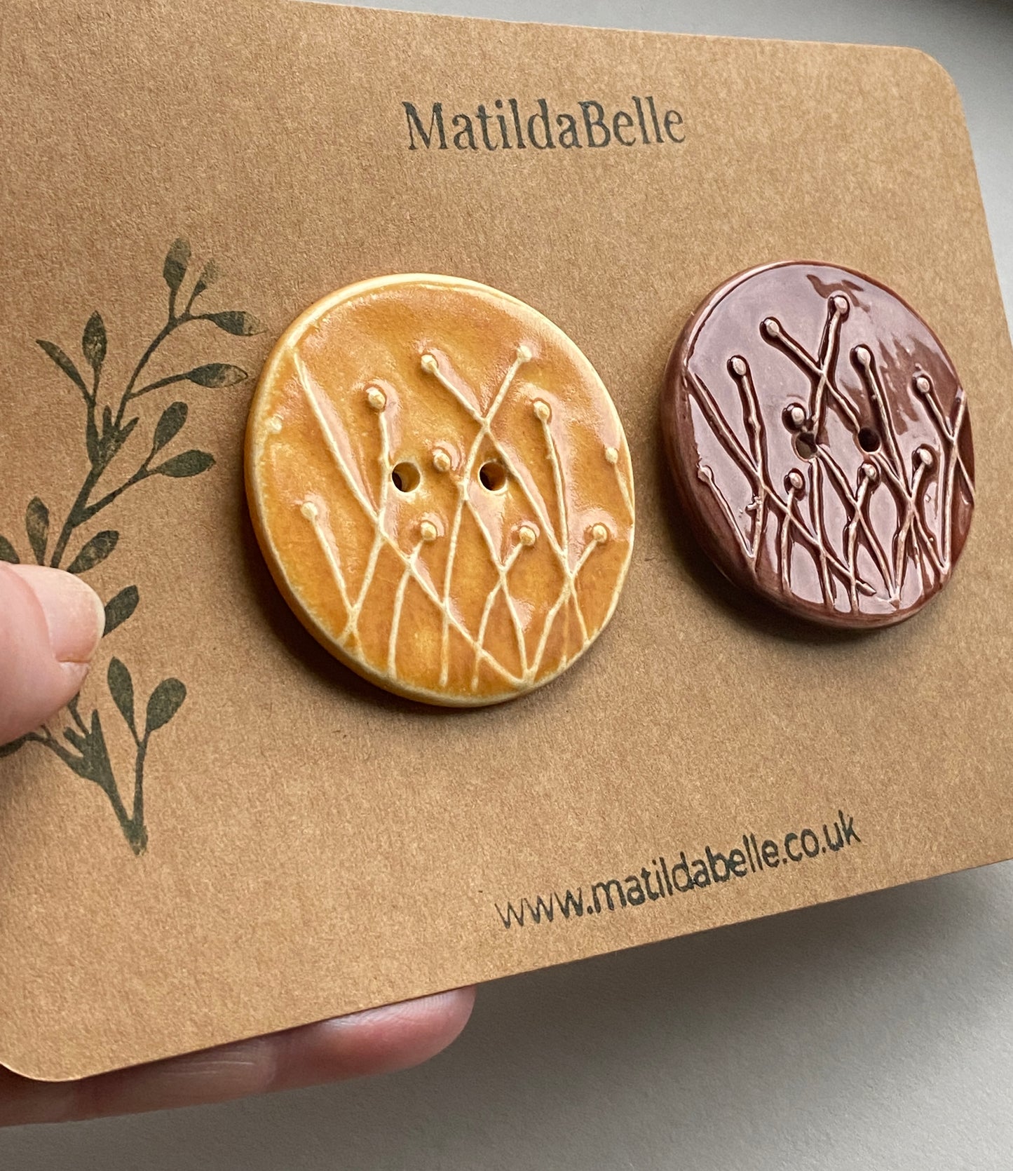 Large Pair of Botanical Handmade Buttons 46mm Chocolate and Honey