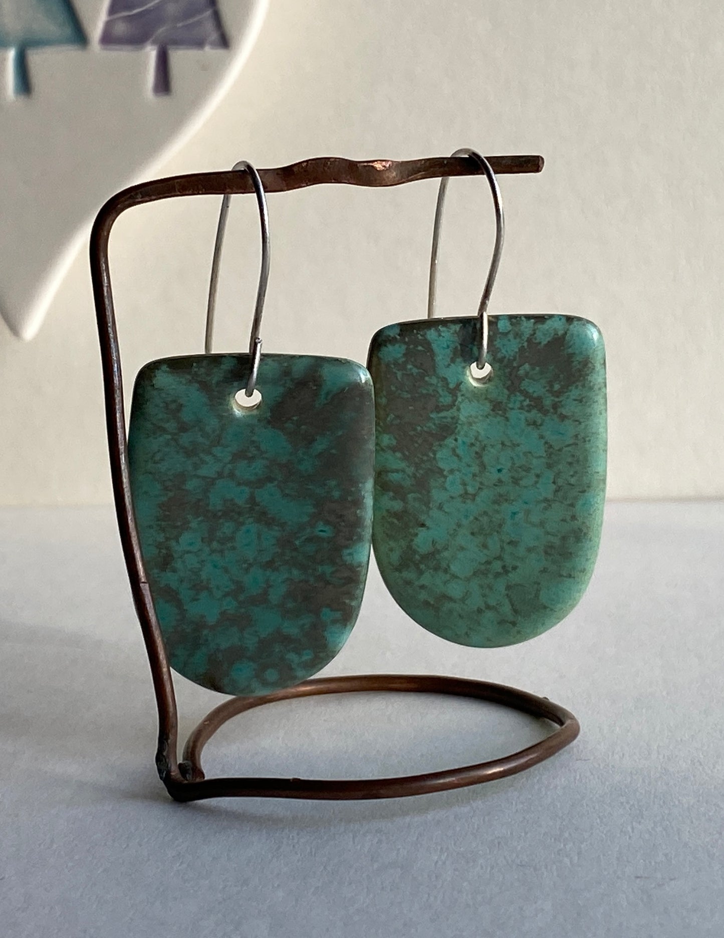 Ceramic Contemporary Large Dangle Earrings - Green gold glaze