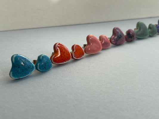 Earrings, Heart Stud earrings handmade ceramic P&P included