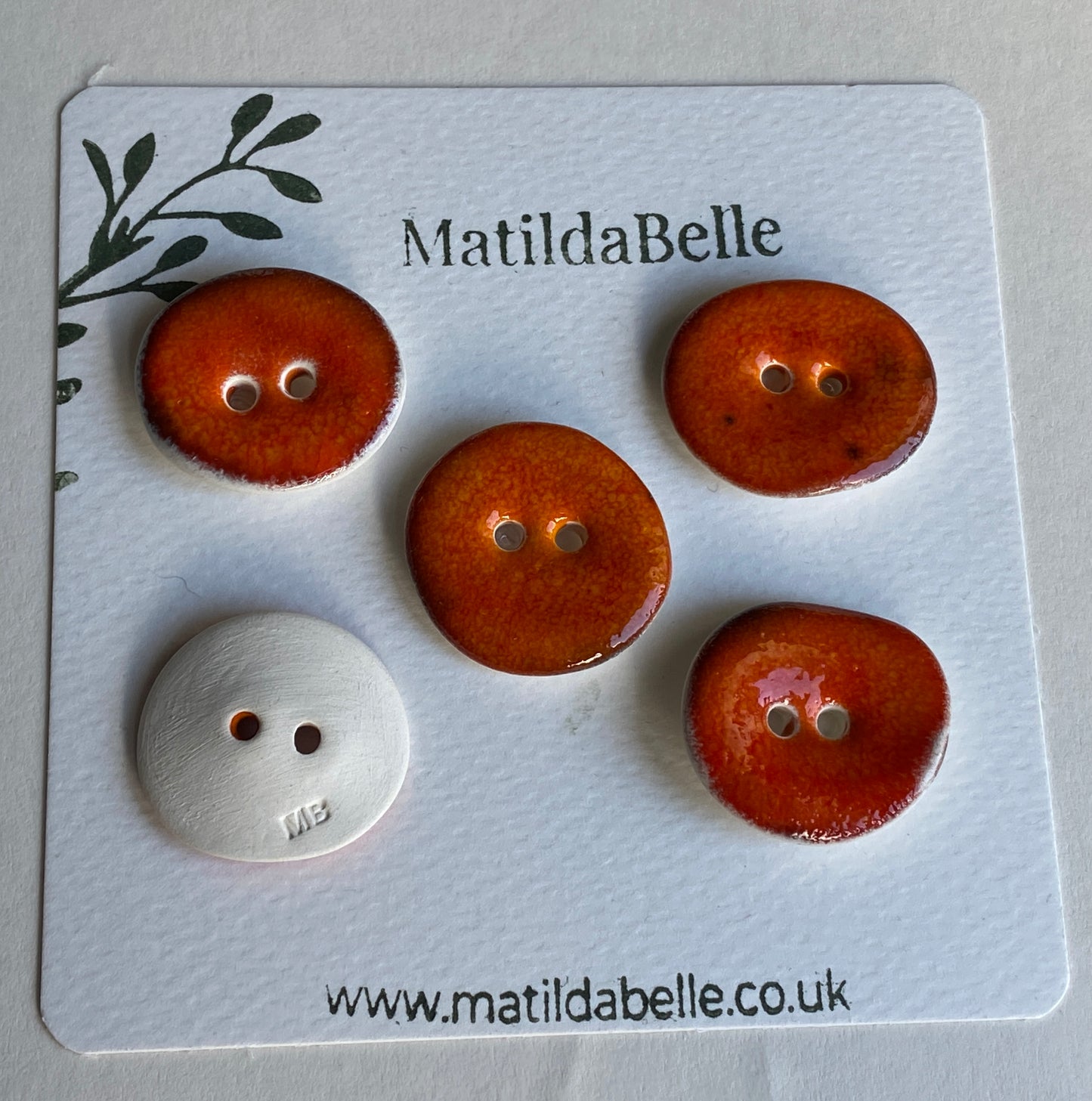 Handmade Ceramic Rustic Buttons 25mm rich Volcano Orange