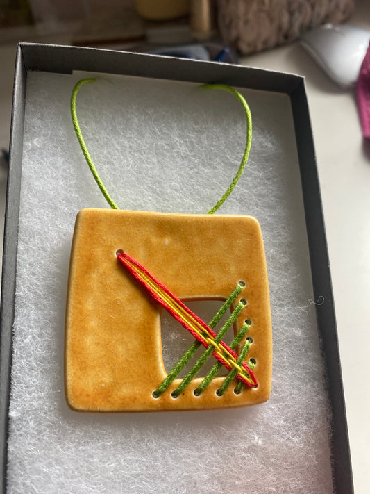 Handmade Ceramic Stitched Pendant Necklace Vibrant