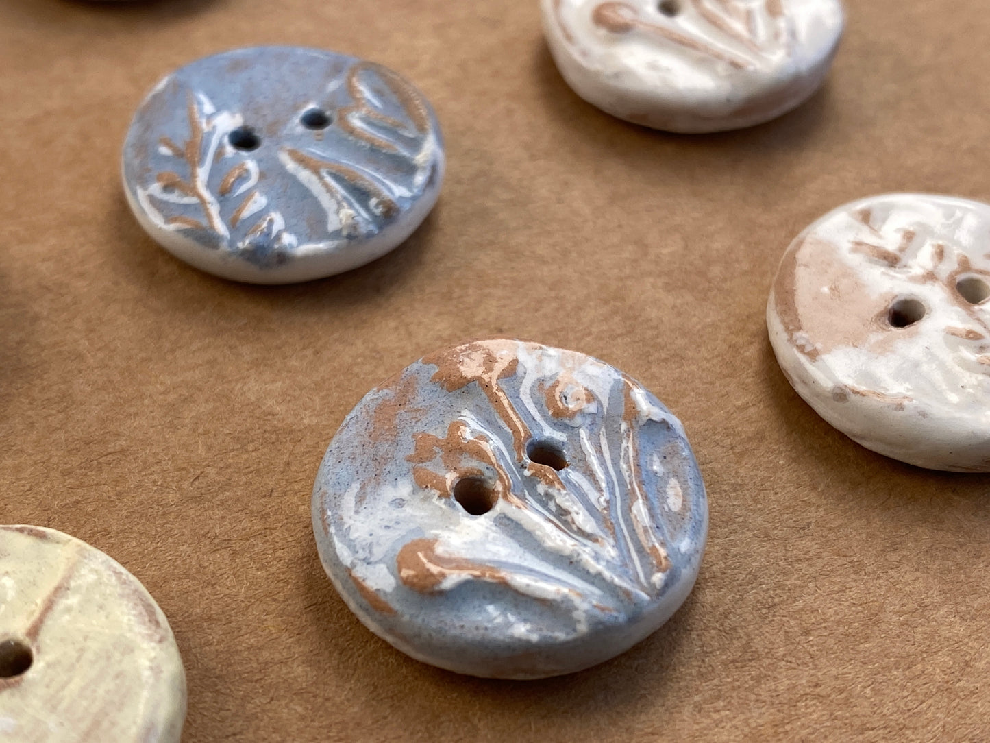 20mm Ceramic Handmade buttons set of Twelve pastel botanical