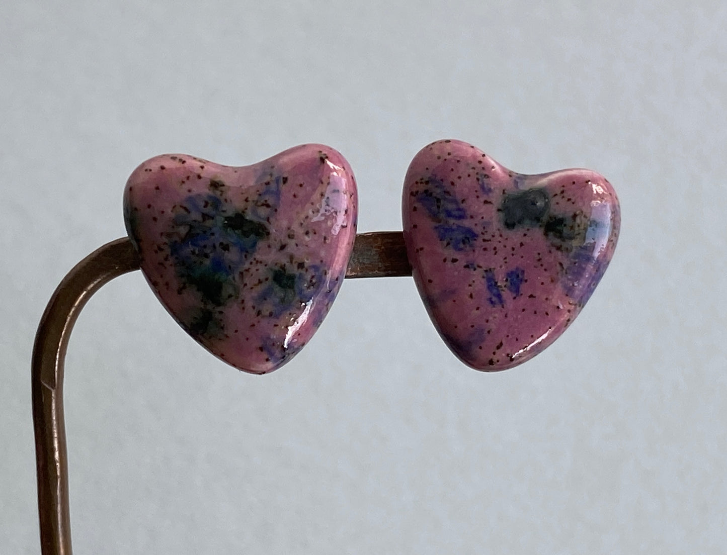 Handmade Heart Ceramic Earrings, Purple free P&P